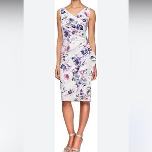 Alex Evenings Short Crepe Dress‎ w/ Side Ruched Waist Bejeweled Wedding Guest